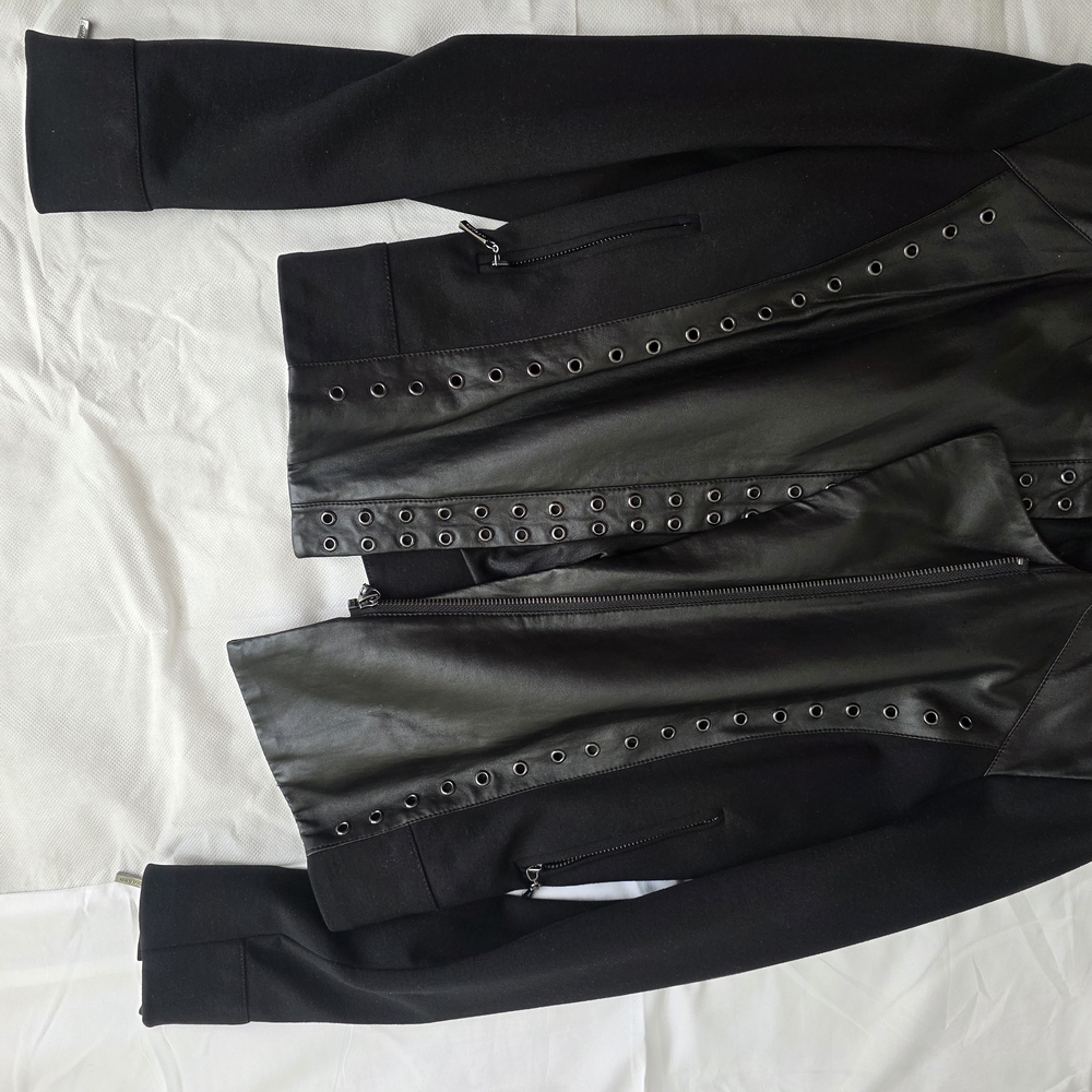 Peter Nygard Black Leather Jacket with Eyelet Detail